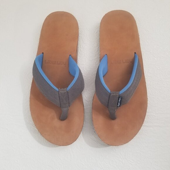 Hari Mari Men\'s 8 Scouts Gray Blue Nubuck Leather Footbed Flip Flops Thongs main image 12